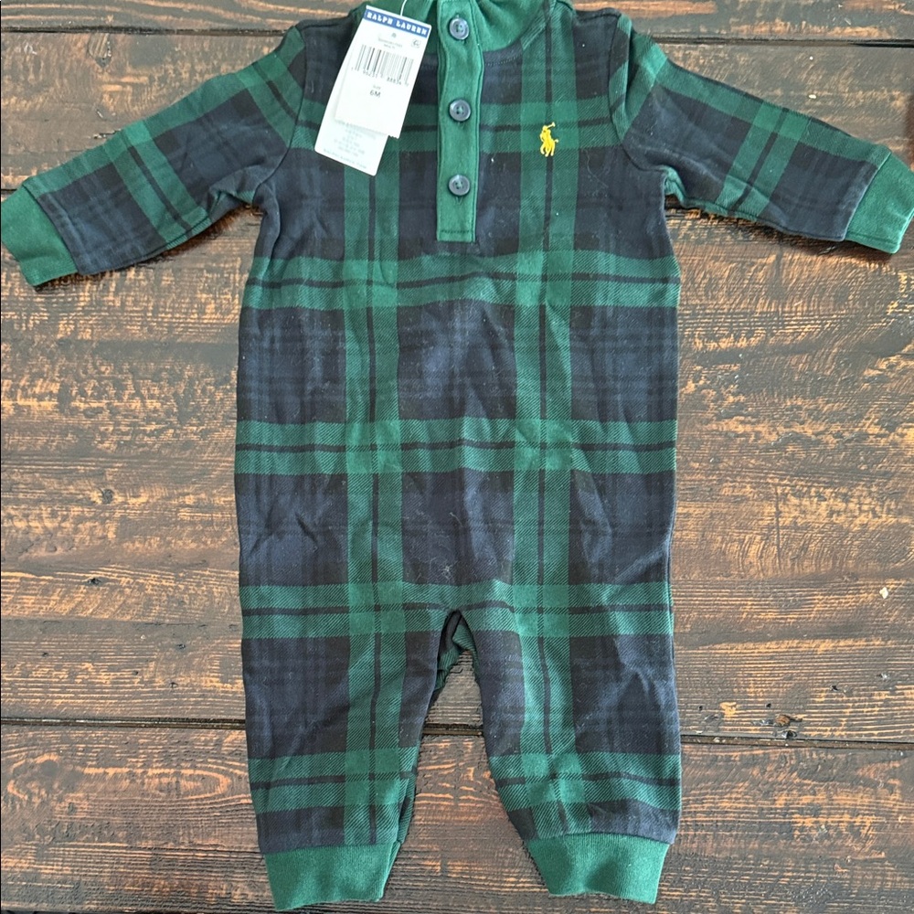 Polo Ralph Lauren Green and Black Plaid Kids Footie
